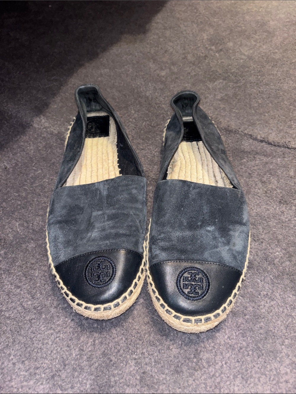 Tory Burch Black Suede and Leather Espadrille Flats